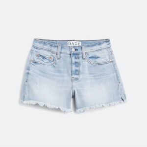 Daze High Rise Vintage Women's Light Blue Frayed Jean Shorts